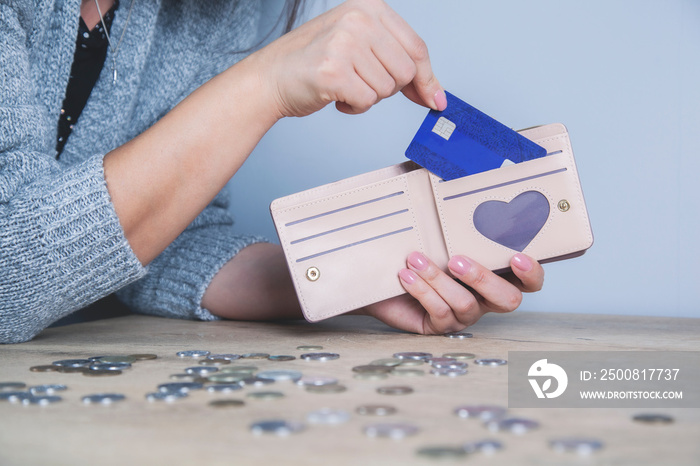 woman hand wallet with credit card