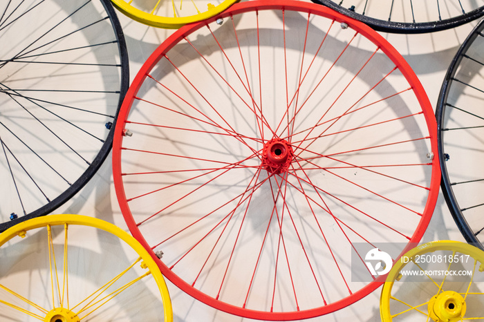 decoration bicycle wheels. beautiful colorful wall