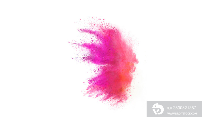 Explosion of colored powder isolated on white background.