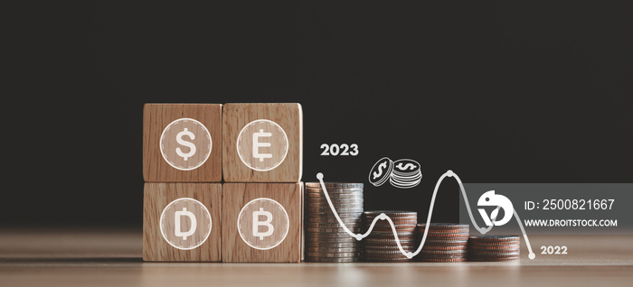 Growing ideas or save money concept. Business management for success. Investment chart. Coins background symbol.