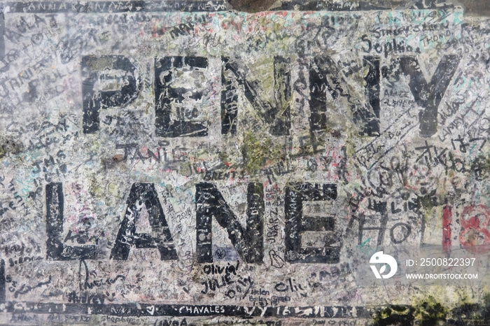 Penny Lane road sign. A popular tourist destination in Liverpool, UK