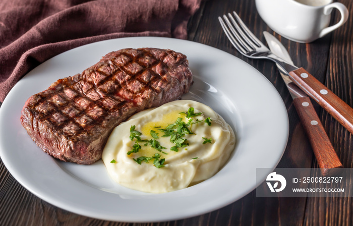 Strip steak with celery puree