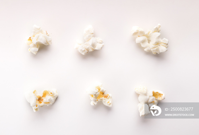 Collection of cooked popcorn isolated on white background