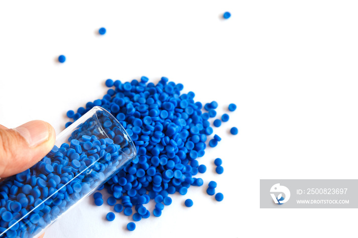 Close-up of plastic polymer granules, polymer plastic, polymer pallet, Plastic ball.