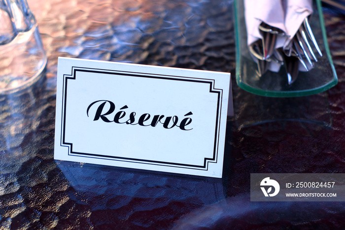 french restaurant reserved table sign card place reservation