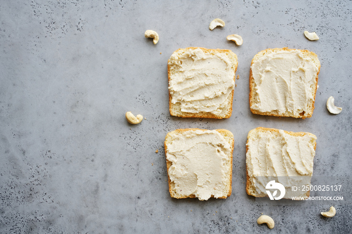 Cashew butter toasts. Vegan Food Concept