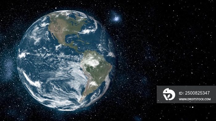 Planet earth globe view from spaceflight with realistic earth surface from space and world map as in outer space point of view . Elements of this image furnished by NASA planet earth and space .