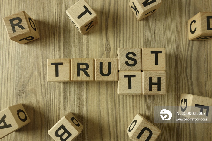 Word trust or truth from wooden blocks