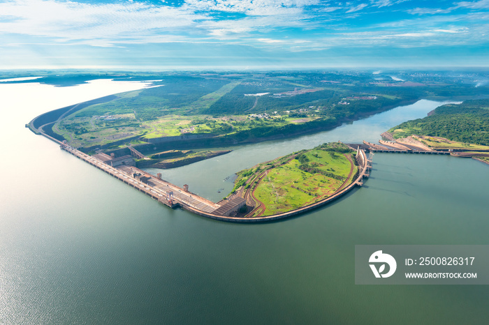 Aerial view of the Itaipu Hydroelectric Dam on the Parana River.