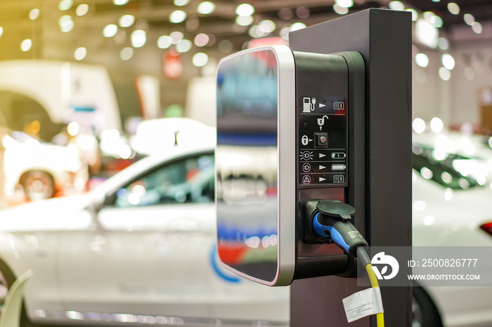 electric vehicle charging (Ev) station with plug of power cable supply for Ev car