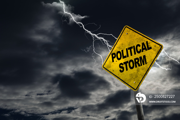 Political Storm Sign With Stormy Background