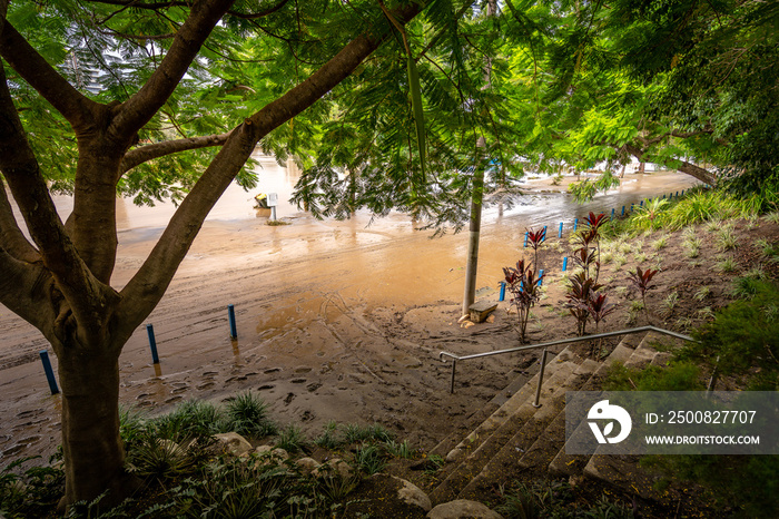 Brisbane, Queensland, Australia - Water receding after the flood leaving a lot of mud behind