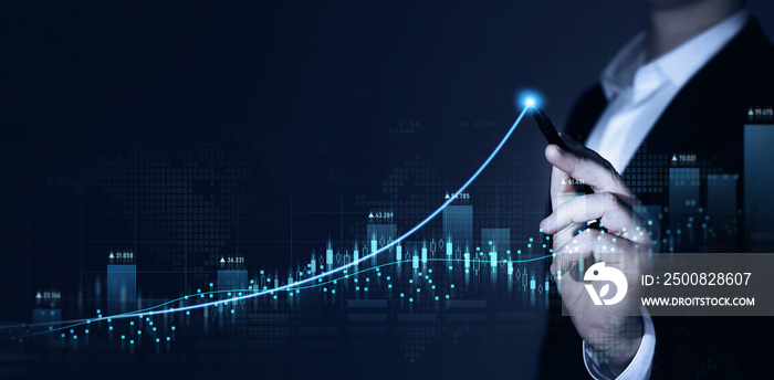 Growth graph and investment analysis.Concept of business growth, profit, development and success.Presentation financial marketing graph on development and profit stock market.