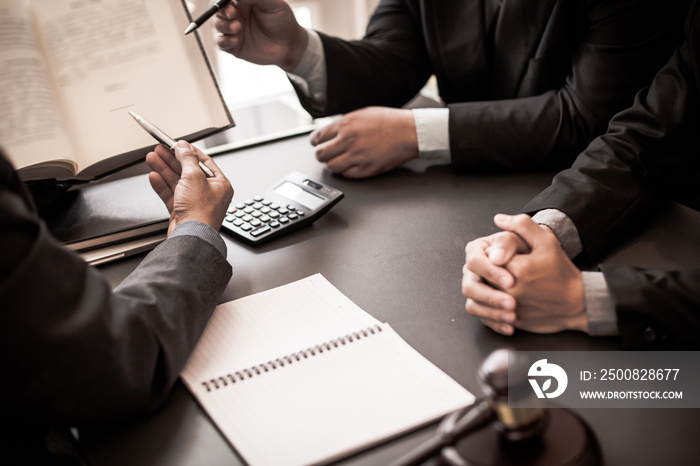 Group of business people and lawyers discussing contract papers ,Consultation between a male lawyer and businessman concept