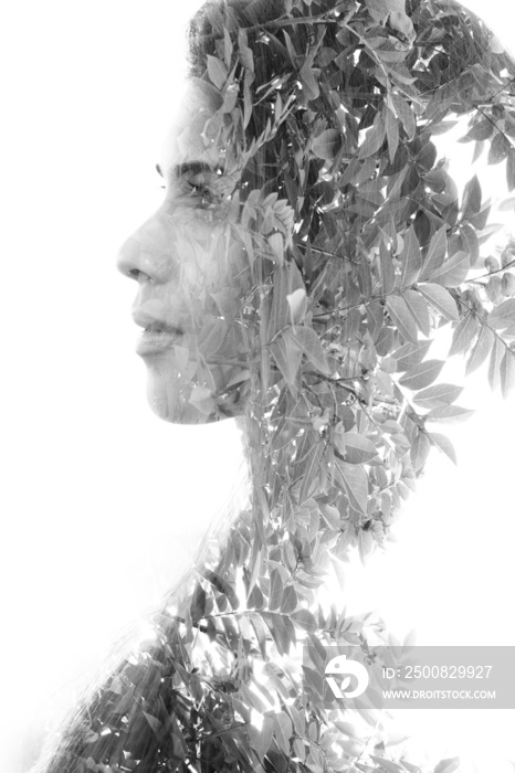 Classic monochromatic double exposure portrait