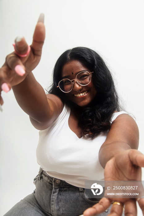 South Asian female solo lifestyle studio portrait shot