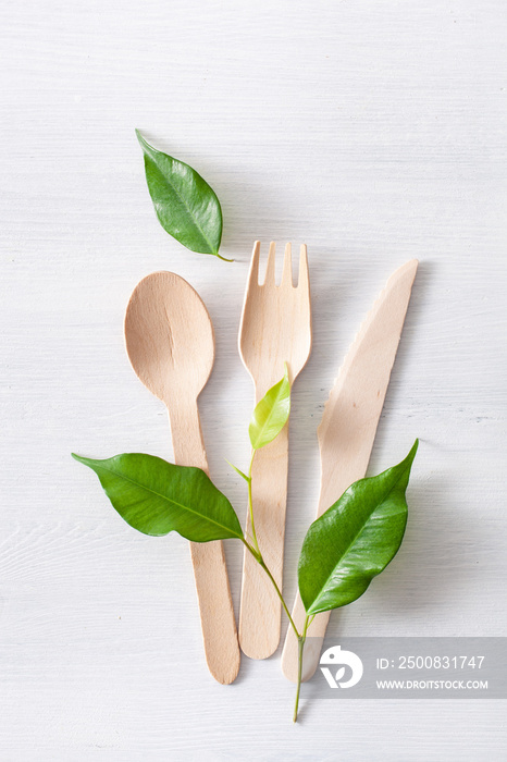 eco friendly wooden cutlery. plastic free concept