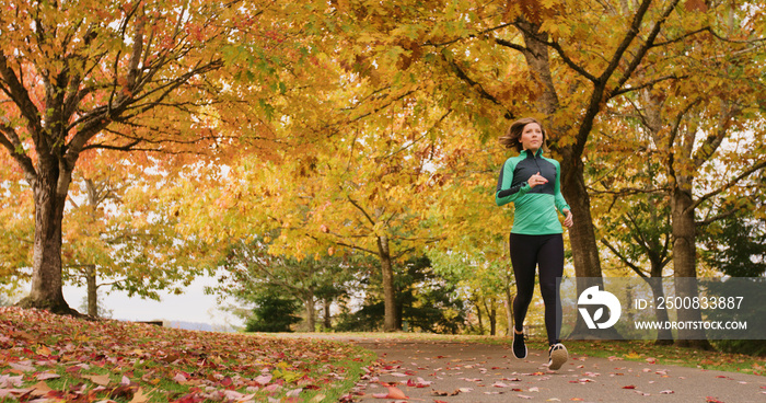 Runner Woman Running In Park Exercising Outdoors