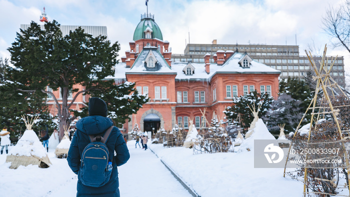 Travel woman in winter season