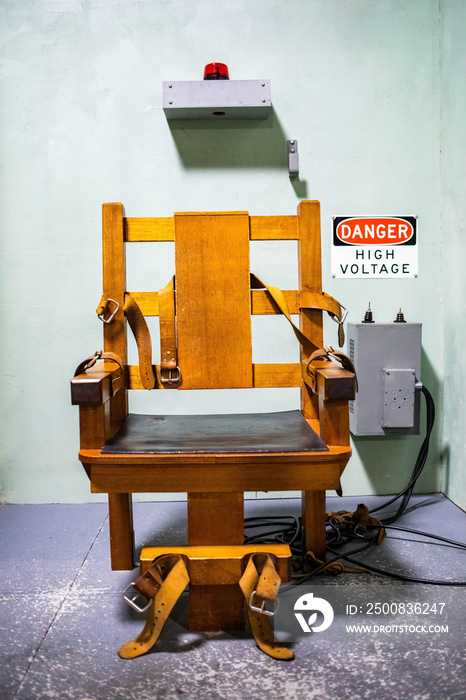 Wooden electric chair for death sentence in prison cell