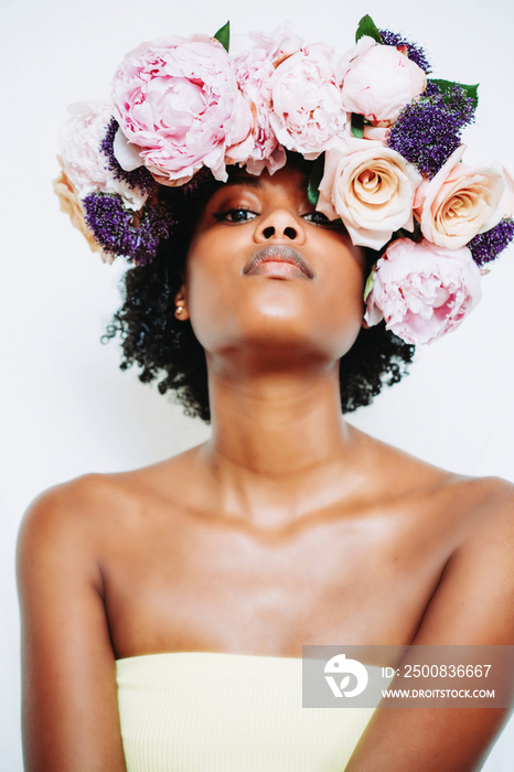 Black woman with afro and flower crown