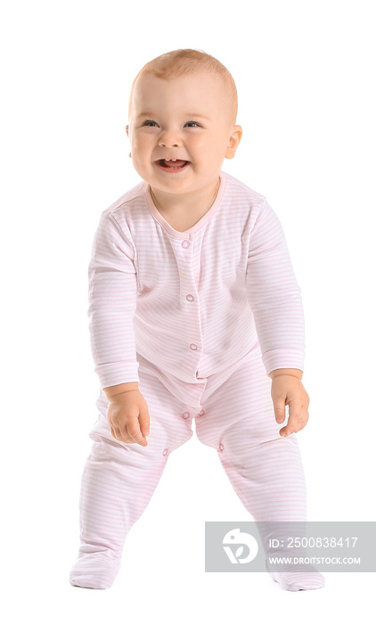 Cute little baby on white background