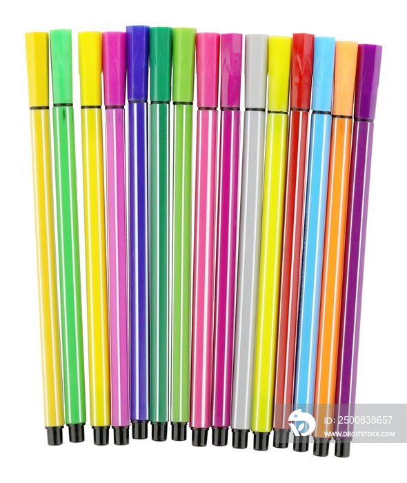 Cutout of an isolated set of colorful felt pens with the transparent png background