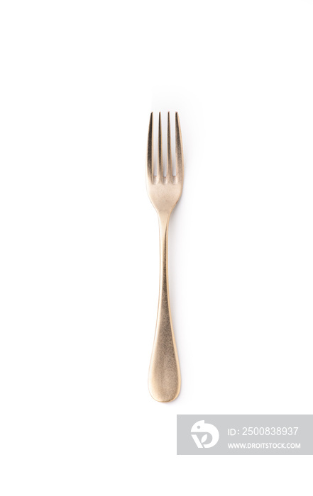 gold fork on isolated white background