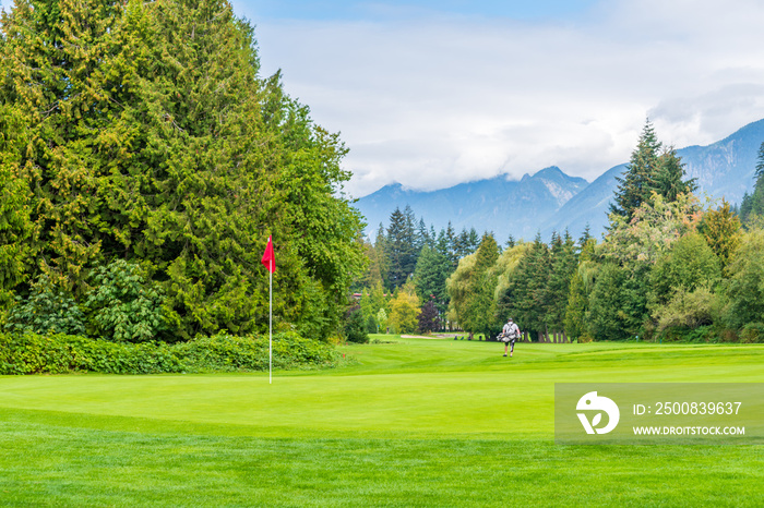 Golf course with gorgeous green and fantastic mountain view