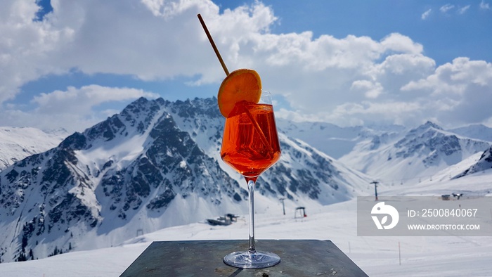 Apres-ski cocktail in skiing resort Gargellen, Montafon, Austria.