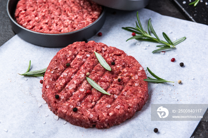 Prepared Beef Burgers with Burger Press. BBQ and Grill Meat Food