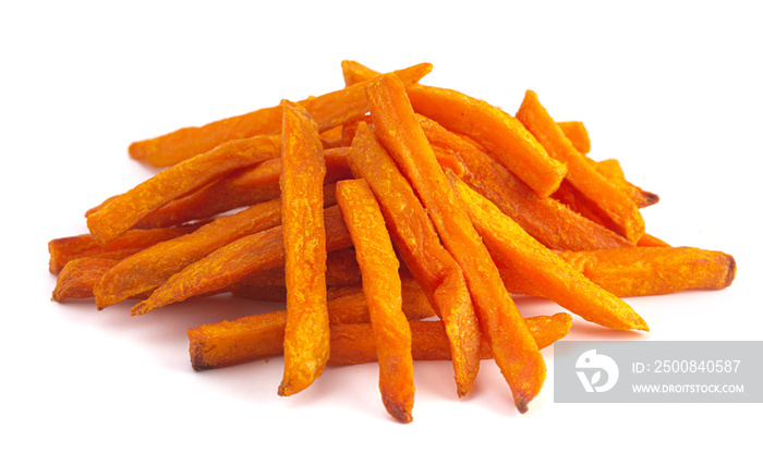 Pile of Sweet Potatoe Fries Isolated on a White Background