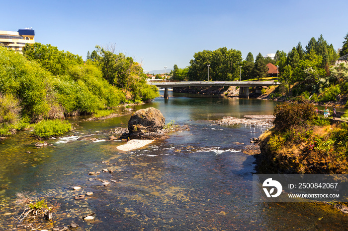 Spokane River in Spokane, WA, in beautiful summer day