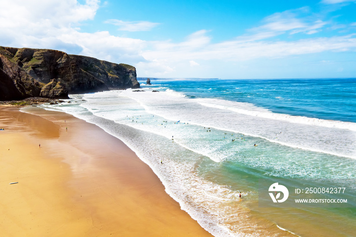 Aerial from surfing on Arrifana in Portugal