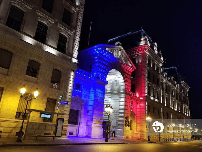 Préfecture de Police at night in the downtown of Paris