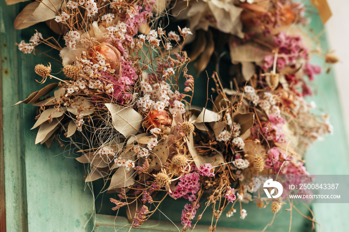 Fall flower decoration hanging on the door