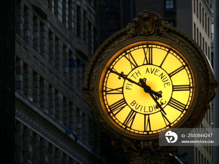 Fifth avenue clock in front of building