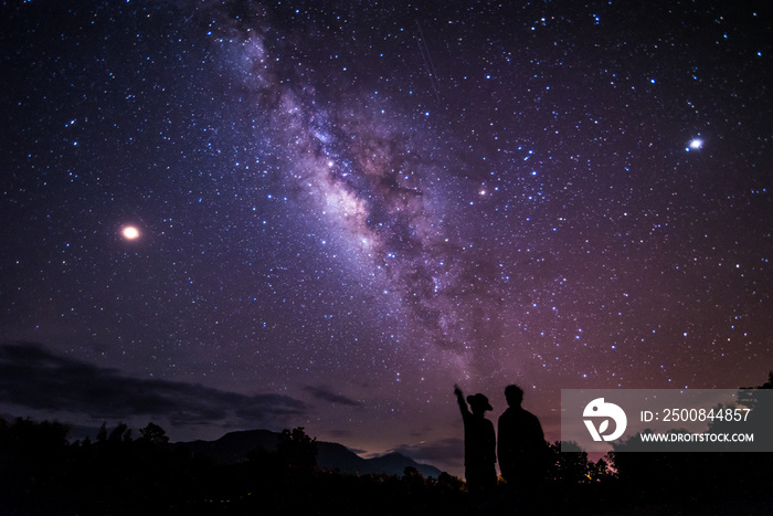 Night sky stars with milky way on mountain background