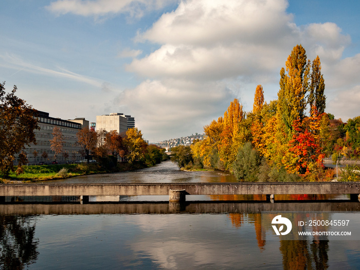 City view of Zurich along Limmat river in Switzerland