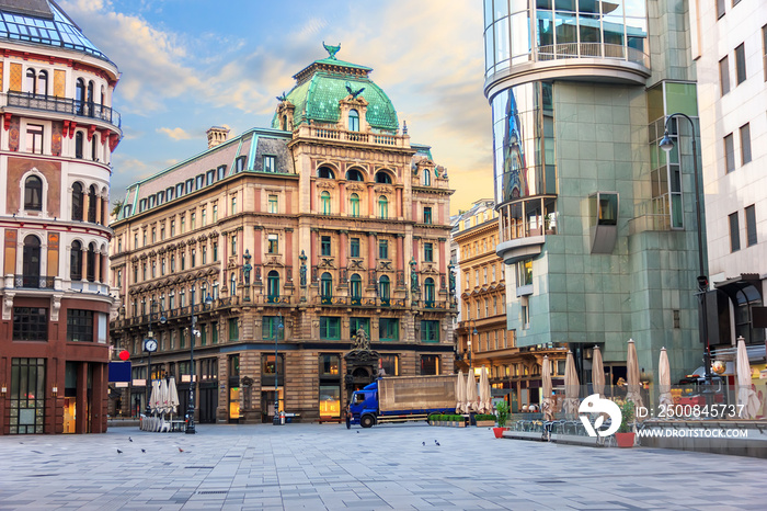 Stephansplatz, a famous square in Vienna, Austria, no people