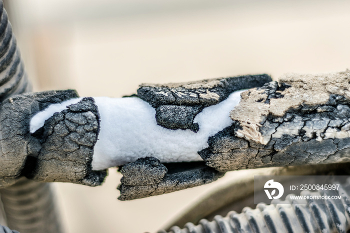 ice formation the AC compressor pipe cause of super cooling and  it’s connected into a heavy ac compressor of a unit and it’s fully covered by ice