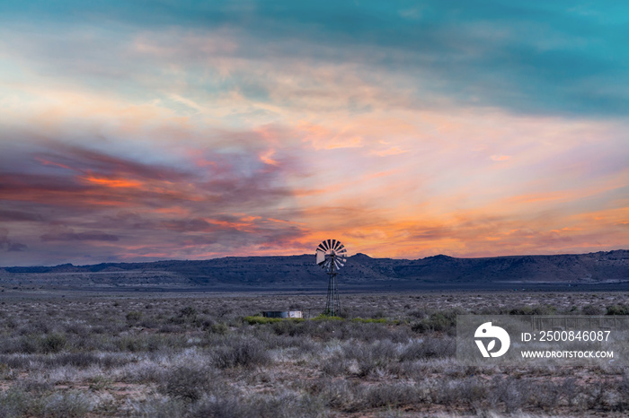 Windmill in Karoo during sunset in Eastern and western Cape South Africa