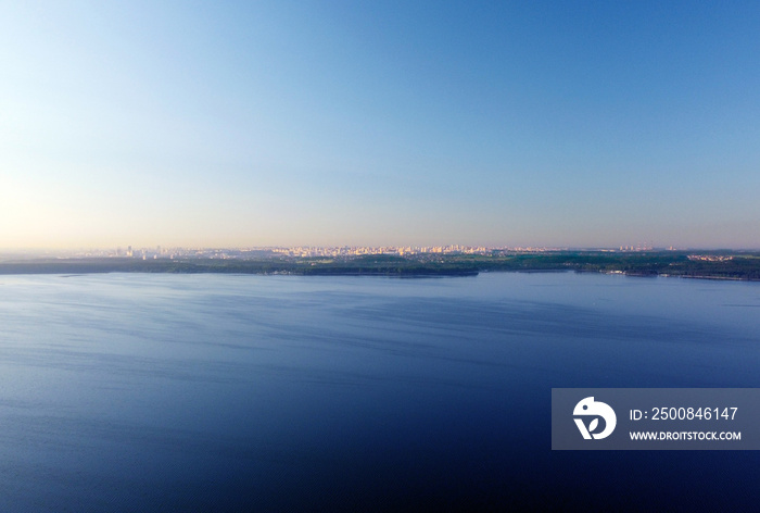 Water and sky for background. Aerial view of clean panoramic summer landscape