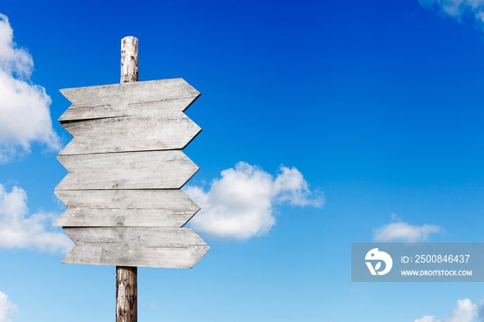 signpost on a background of blue sky with clouds