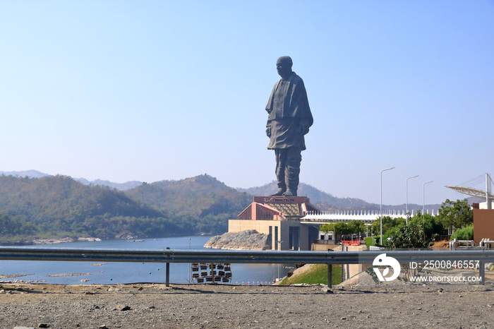 Statue of Unity aerial view taken at Narmada, Gujarat, India