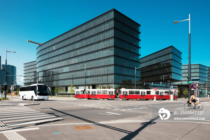 Modern architecture and tram, Wien