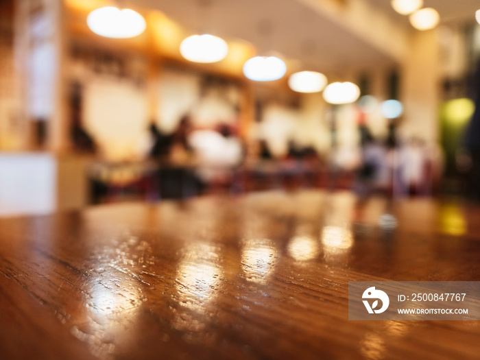 Table top wooden counter Bar restaurant Interior Blur background