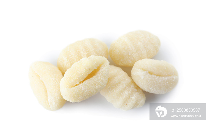 Raw gnocchi on white background