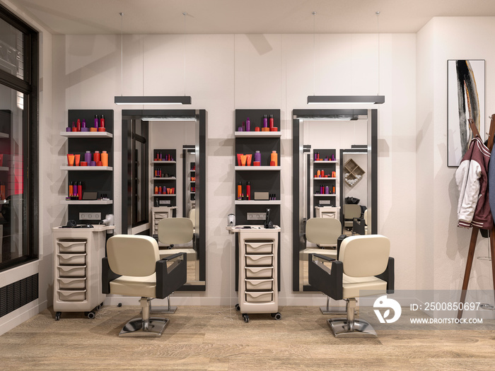 modern hairdressing salon interior, 3d illustration