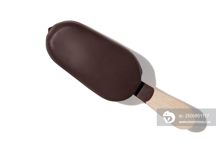 chocolate ice cream on a stick isolated on white background